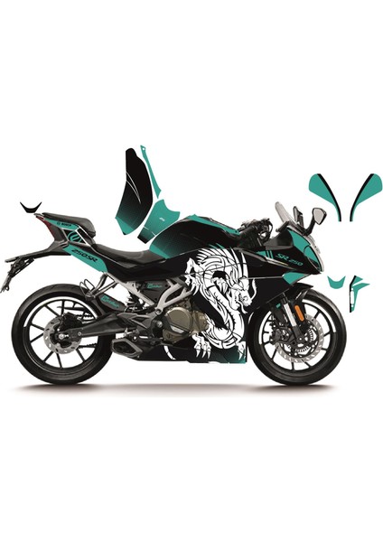 Cfmoto 250SR Beyaz Turkuaz Dragon Model Parçalı Motosıklet Kaplama Stıcker Etıket Modelı