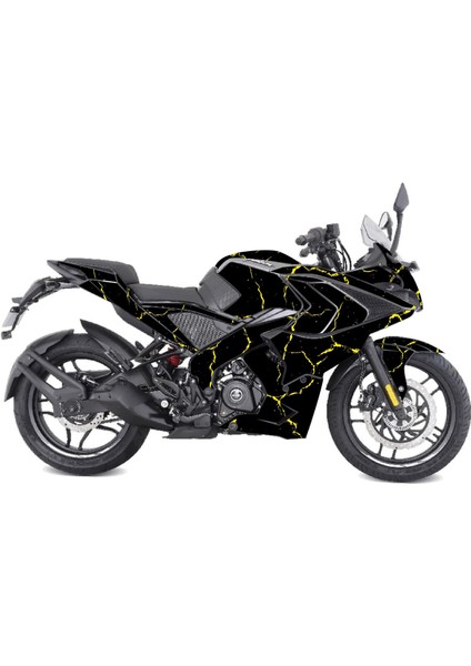 Bajaj RS200 Sticker Şimşek Desen Motosiklet Kaplama Tasarımı Sarı