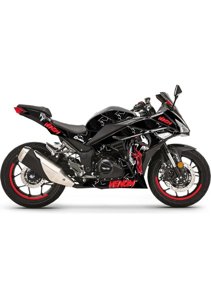 Rks R250 Kırmızı Siyah Venom Parçalı Kaplama Sticker Etiket Modeli