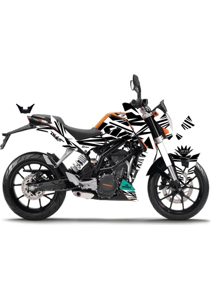 Ktm Duke 200 Sticker Motosiklet Parçalı Lined Kaplama Modeli Siyah - Beyaz