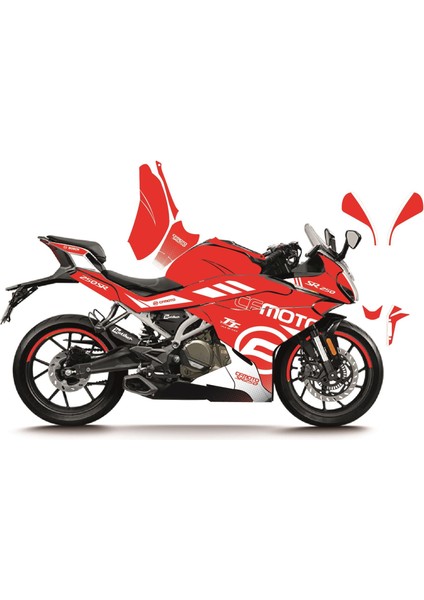 Cfmoto 250SR "kırmızı - Beyaz " racıng (Turkey) model Parçalı Motosıklet Kaplama Stıcker Etıket Modelı
