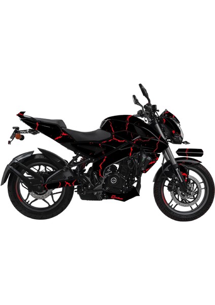 Bajaj NS200 Sticker 2014-2024 Şimşek Desen Motosiklet Kaplama Tasarımı Kırmızı