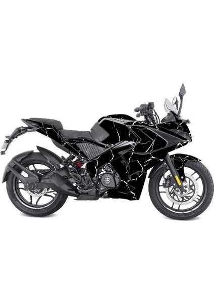 Bajaj RS200 Sticker Şimşek Desen Motosiklet Kaplama Tasarımı Beyaz