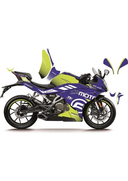 Cfmoto 250SR "mavi - Yesil" racıng model Parçalı Motosıklet Kaplama Stıcker Etıket Modelı