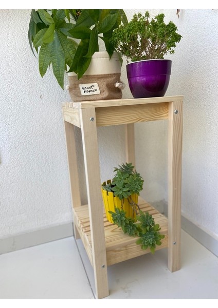 Çağlaa-Design Doğal 2 Katlı 80*35*30 Ahşap Dekoratif Çiçeklik-Salon-Oturma Odası-Sehpa