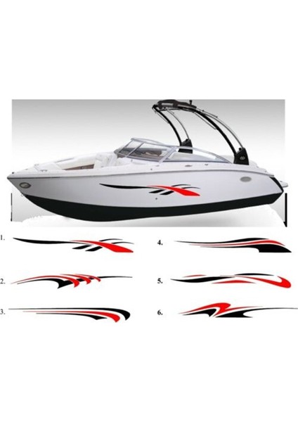Tekne Desenli Siyah Kırmızı Sticker Etiket Modeli