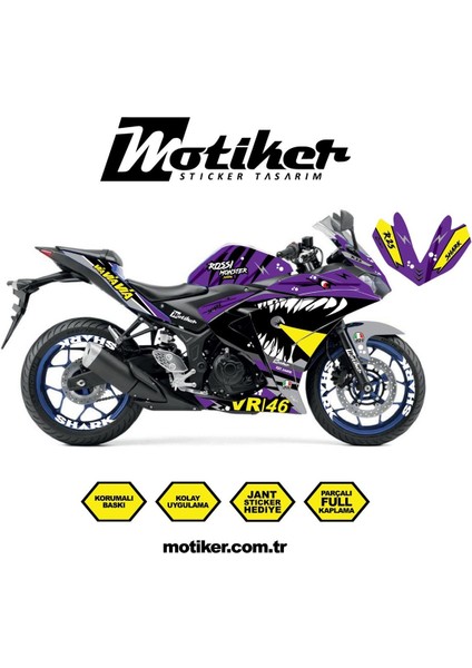 Yzf R25 Rossi Köpek Balığı Shark Sticker Etiket Kaplama Modeli Mor