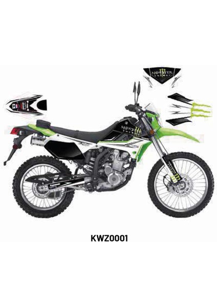 Kawasaki Klx 250 Monster Tasarım Motosiklet Sticker Etiket Kaplama Modeli White