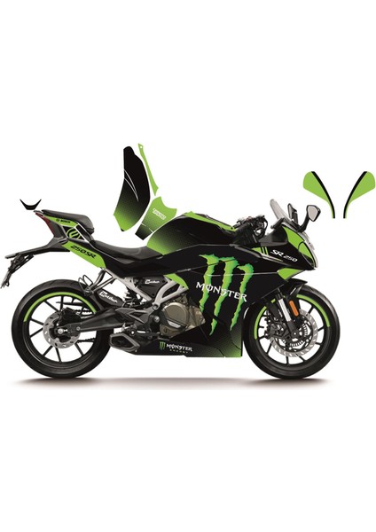 Cfmoto 250SR Yeşil Monster model Parçalı Motosıklet Kaplama Stıcker Etıket Modelı