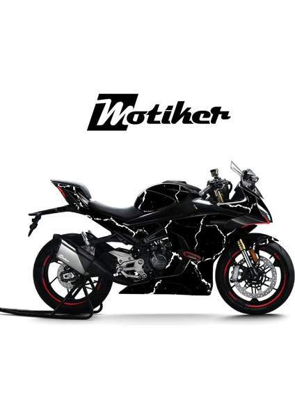 Cfmoto 450SR Kaplama Motosiklet Sticker Etiket Modeli Şimşek Desen Beyaz