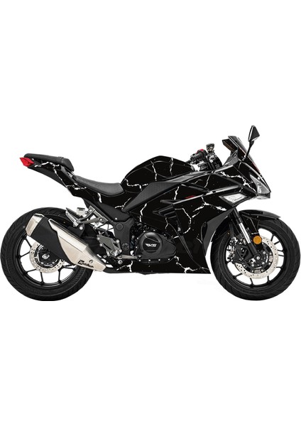 Rks R250 Şimşek Desen Kaplama Motosiklet Sticker Etiket Modeli - Beyaz