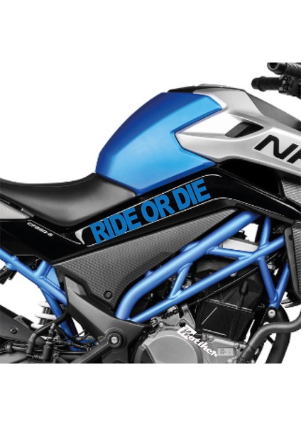 Cfmoto 250 Nk Ride Or Die Orta Şase Tasarım Motosiklet Sticker Etiket Modeli Mavi