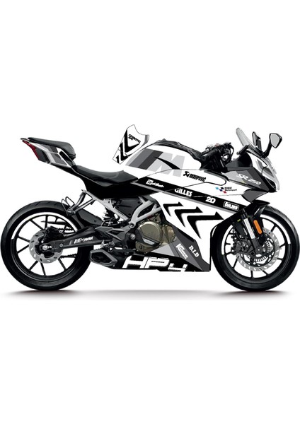 CFMOTO 250SR BMW HP4 MODEL PARCALI MOTOSIKLET KAPLAMA STICKER ETIKET MODELI SİYAH BEYAZ GRİ RENK