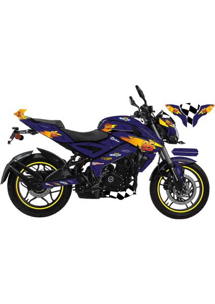 Bajaj NS200 Mcqueen Lacivert Sticker Parçalı Motosiklet Kaplama Etiket Modeli