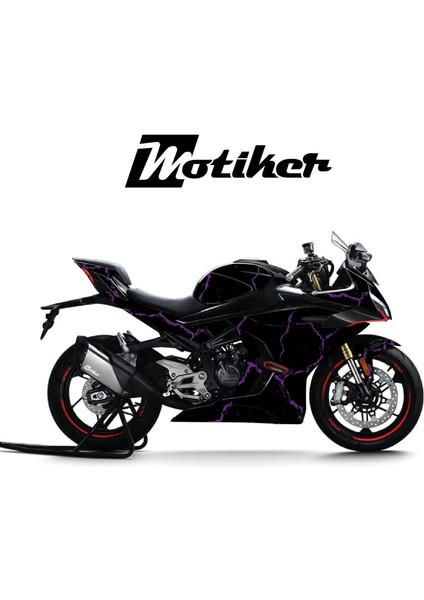 Cfmoto 450SR Kaplama Motosiklet Sticker Etiket Modeli Şimşek Desen Mor