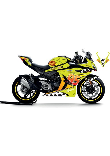 Cfmoto 450SR Mcqueen Sarı Sticker Parçalı Motosiklet Kaplama Etiket Modeli