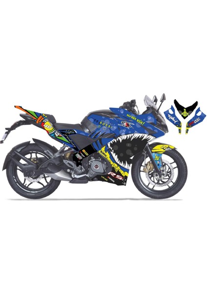Bajaj RS200 Rossi Shark Sticker Etiket Parçalı Kaplama Modeli