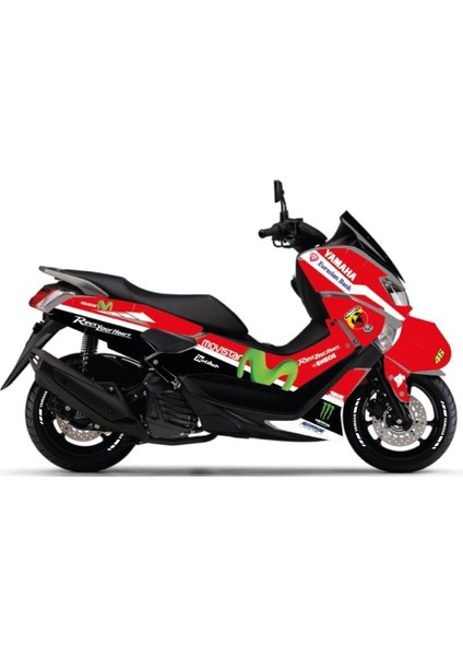 Yamaha Nmax Kırmızı Movistar Parçalı Motosiklet Scooter Kaplama Etiket Modeli