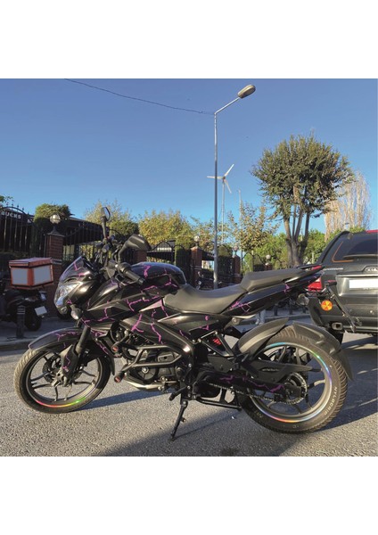 Bajaj NS200 Sticker 2014-2024 Şimşek Desen Motosiklet Kaplama Tasarımı Mor