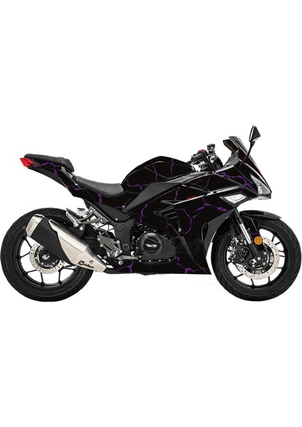 Rks R250 Şimşek Desen Kaplama Motosiklet Sticker Etiket Modeli - Mor