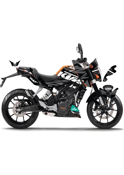 Ktm Duke 200 Sticker Motosiklet Parçalı Lined Kaplama Modeli Siyah - Gri
