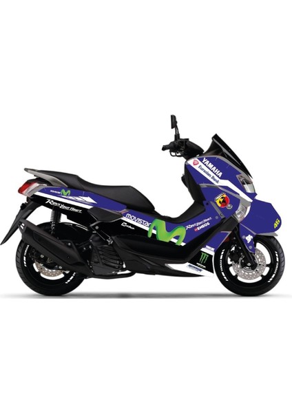 Yamaha Nmax Lacivert Movistar Parçalı Motosiklet Scooter Kaplama Etiket Modeli