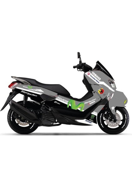 Yamaha Nmax Gri Movistar Parçalı Motosiklet Scooter Kaplama Etiket Modeli