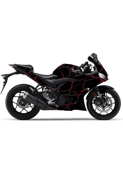 Yamaha Yzf R25 2019 Sticker Şimşek Desen Kaplama Sticker Etiket Modeli Kırmızı