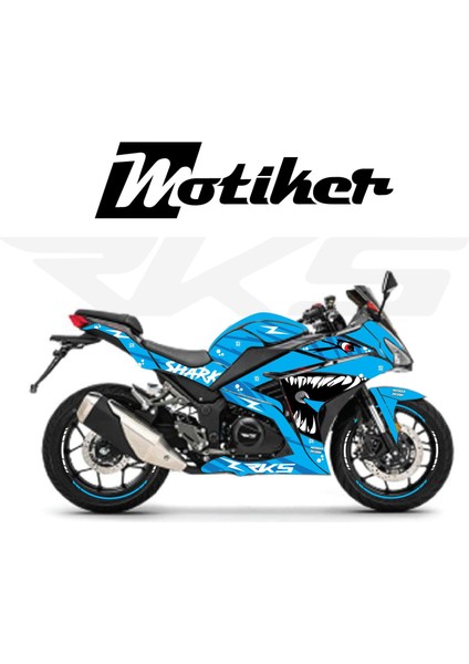 Rks R250 Mavi Shark Köpekbalığı Parçalı Motosiklet Kaplama Modeli