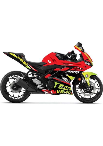 R25 Kırmızı Shark Takım ve Jant Sticker Etiket Modeli