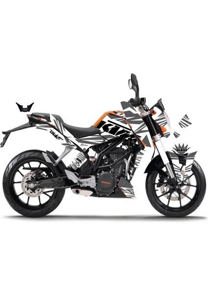 Ktm Duke 200 Sticker Motosiklet Parçalı Lined Kaplama Modeli Beyaz - Gri