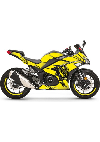 Rks R250 Sarı Dragon Parçalı Kaplama Sticker Etiket Modeli