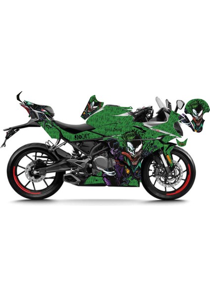 Cfmoto 250SR Yeşil Joker Venom Sticker Parçalı Motosiklet Kaplama Etiket Modeli