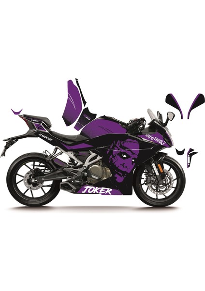 Cfmoto 250SR Mor Joker Model Parçalı Motosıklet Kaplama Stıcker Etıket Modelı