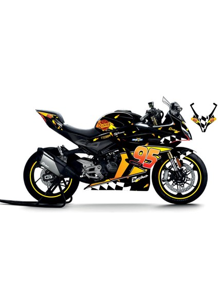 Cfmoto 450SR Mcqueen Siyah Sticker Parçalı Motosiklet Kaplama Etiket Modeli