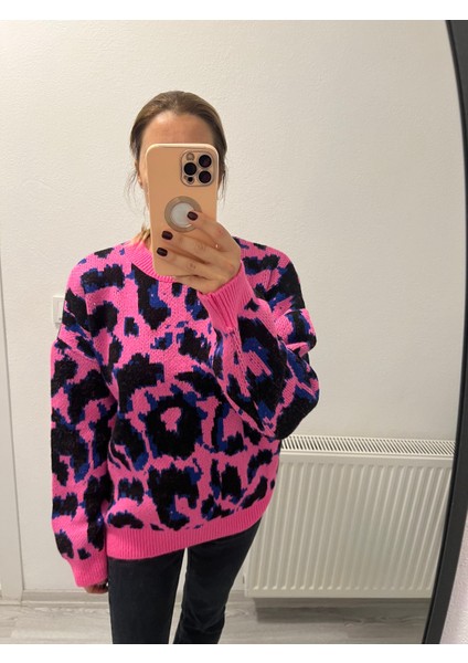 Miyu Kadın Leopar Fuşya Kazak fiyatları