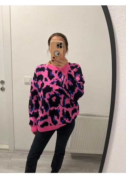 Miyu Kadın Leopar Fuşya Kazak modelleri