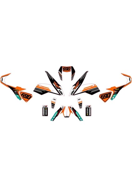 Duke 690 - Athena x Motorex Mavi Turuncu Karşık Desenli Kaplama Takım Sticker