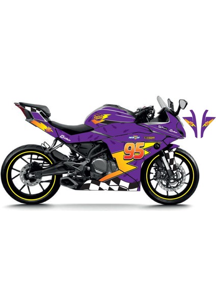 Cfmoto 250SR Mcqueen Mor Sticker Parçalı Motosiklet Kaplama Etiket Modeli