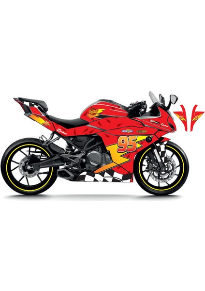 CFMOTO 250SR McQueen Kırmızı Sarı Sticker Parçalı Motosiklet Kaplama Etiket Modeli