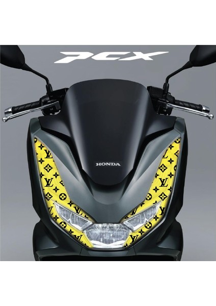 Honda Pcx Ön Far Kaşı Lv Tasarımı Şeffaf Sticker Sarı