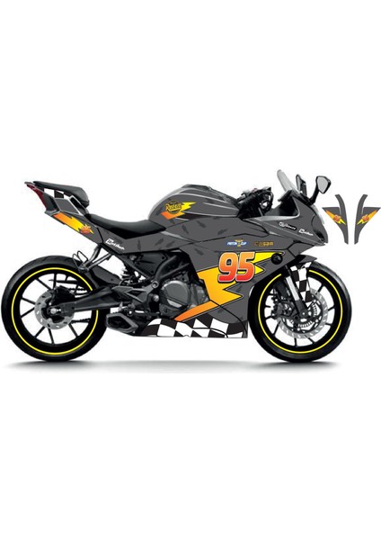 Cfmoto 250SR Mcqueen Gri Sticker Parçalı Motosiklet Kaplama Etiket Modeli