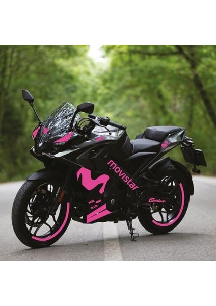 Bajaj RS200 Movistar Tek Renk Pembe Motosiklet Sticker Etiket Takım Modeli