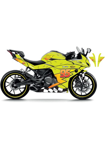 Cfmoto 250SR Mcqueen Sarı Sticker Parçalı Motosiklet Kaplama Etiket Modeli
