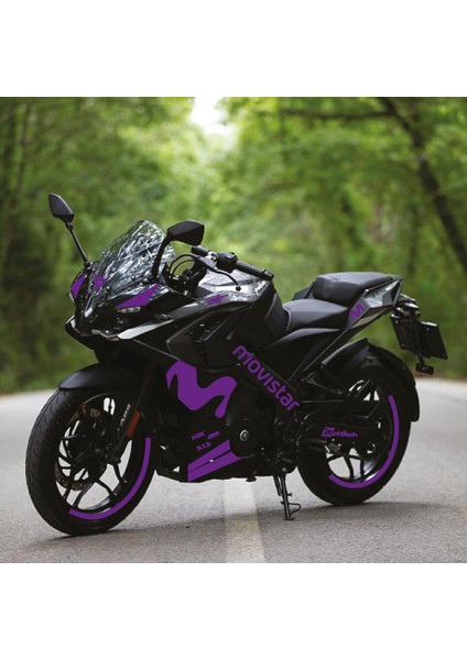 Bajaj RS200 Movistar Tek Renk Mor Motosiklet Sticker Etiket Takım Modeli
