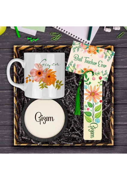 Öğretmenlere Özel Tasarım Kupa & Bardak Altlığı & Akrilik Kitap Ayracı Hediye Kutusu 114397