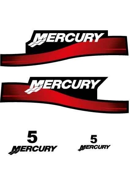 Mercury 5hp Tekne Motoru Sticker Etiket Modeli Kırmızı Beyaz