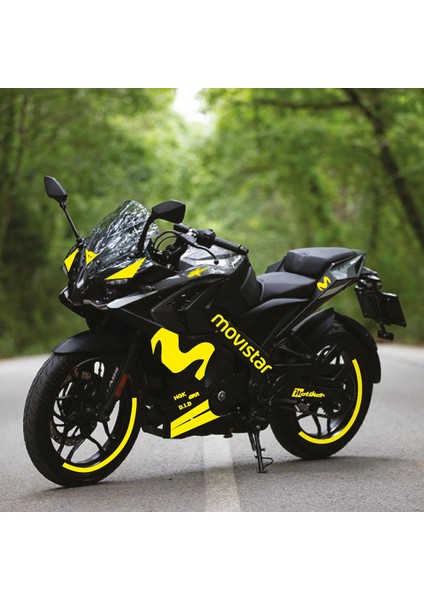 Bajaj RS200 Movistar Tek Renk Sarı Motosiklet Sticker Etiket Takım Modeli