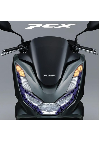 Honda Pcx Ön Far Kaşı Lv Tasarımı Şeffaf Sticker Lacivert Model 2