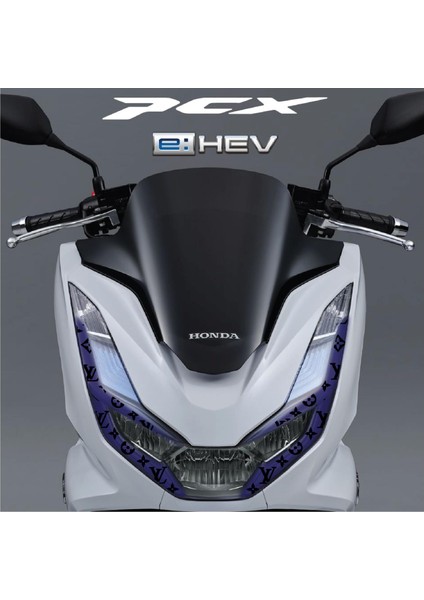 Honda Pcx Ön Far Kaşı Lv Tasarımı Şeffaf Sticker Lacivert Model 2 modelleri